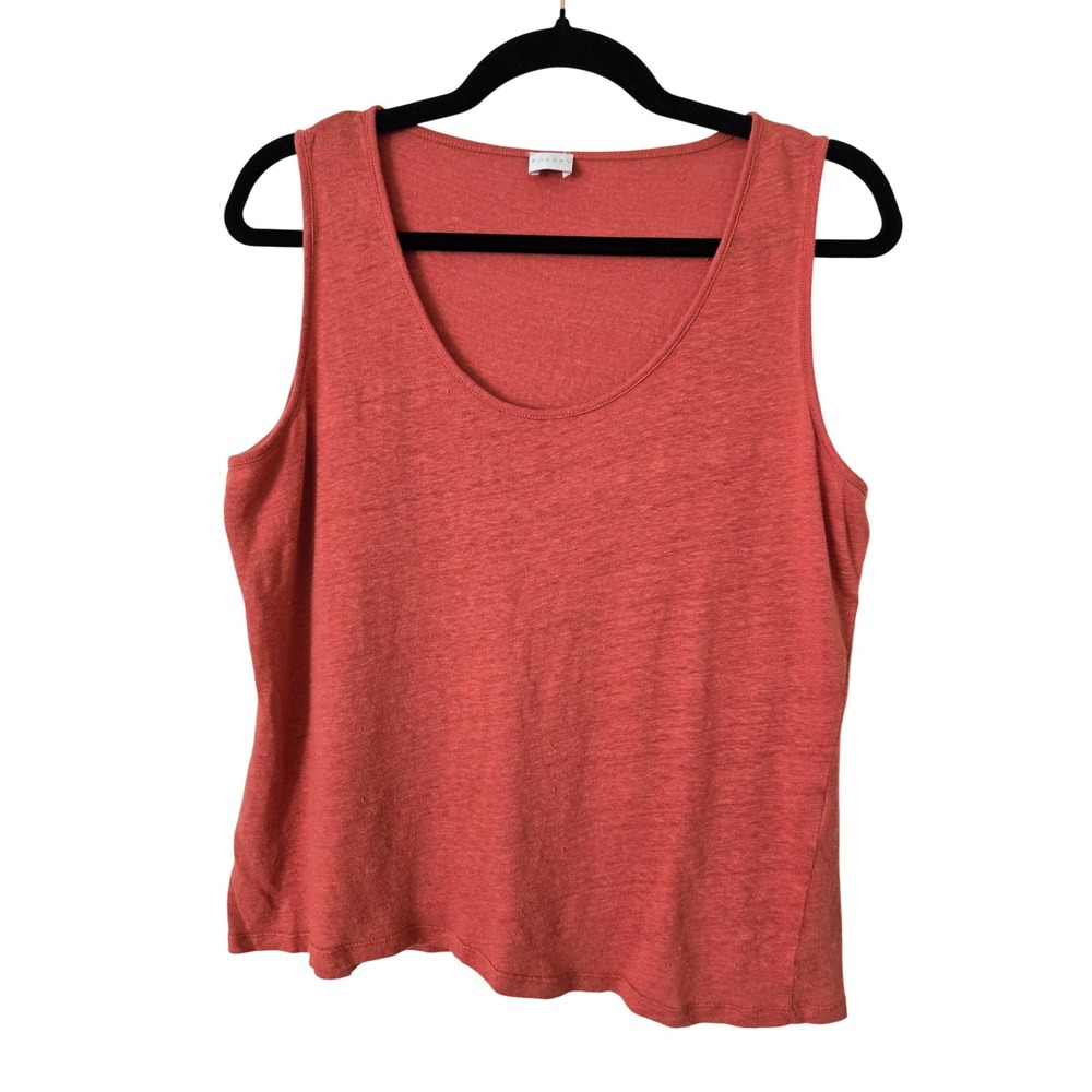 Poetry Womens 14 Tank Top Terracotta Orange 100% Linen Scoop Neck Slub Knit